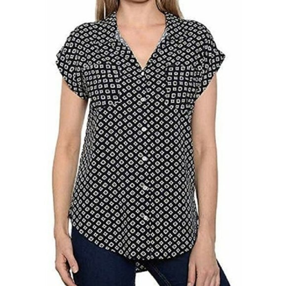 Jachs Girlfriend Navy Blue Southwest Aztec Blouse - Picture 2 of 9